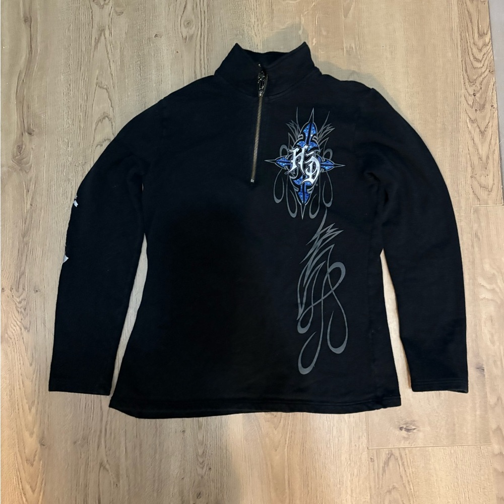 Harley-Davidson Black Long Sleeve Tee with Blue and Gray Design